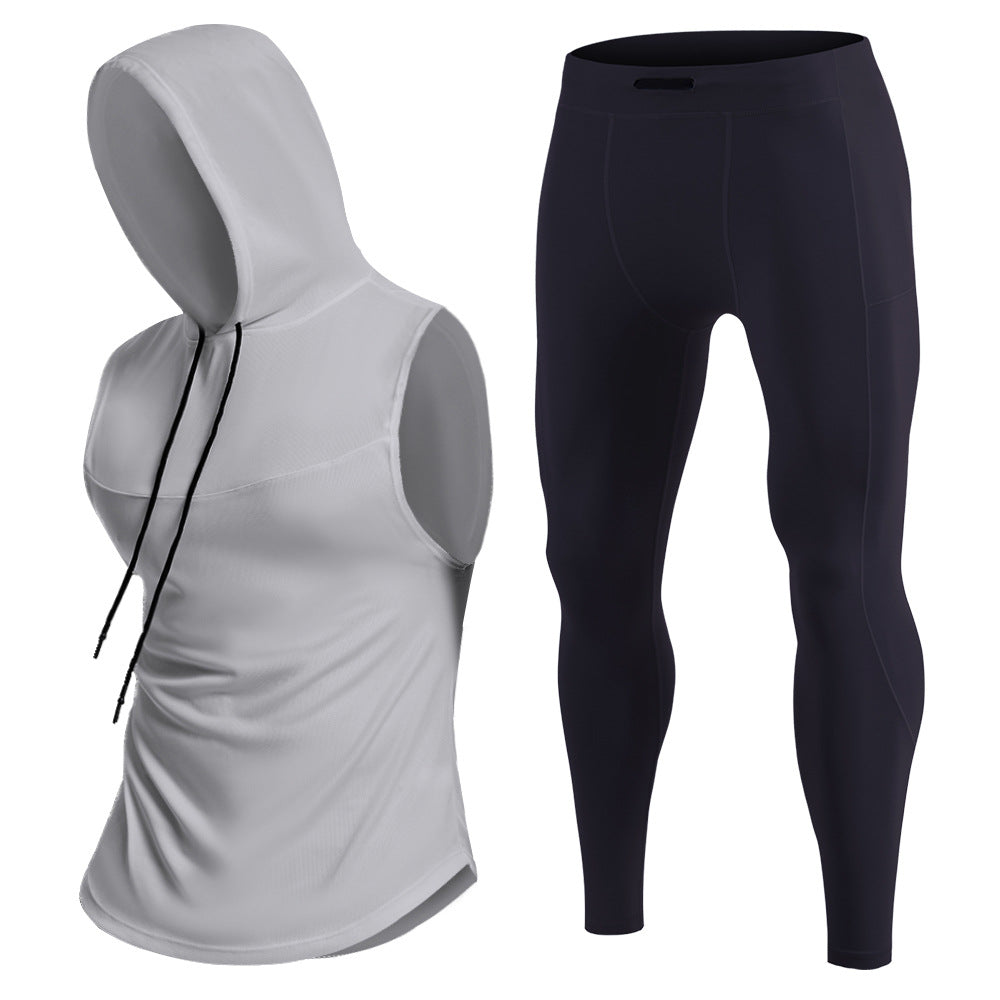 Men's Hooded Breathable Quick-dry Vest Trousers (Fitness suit)