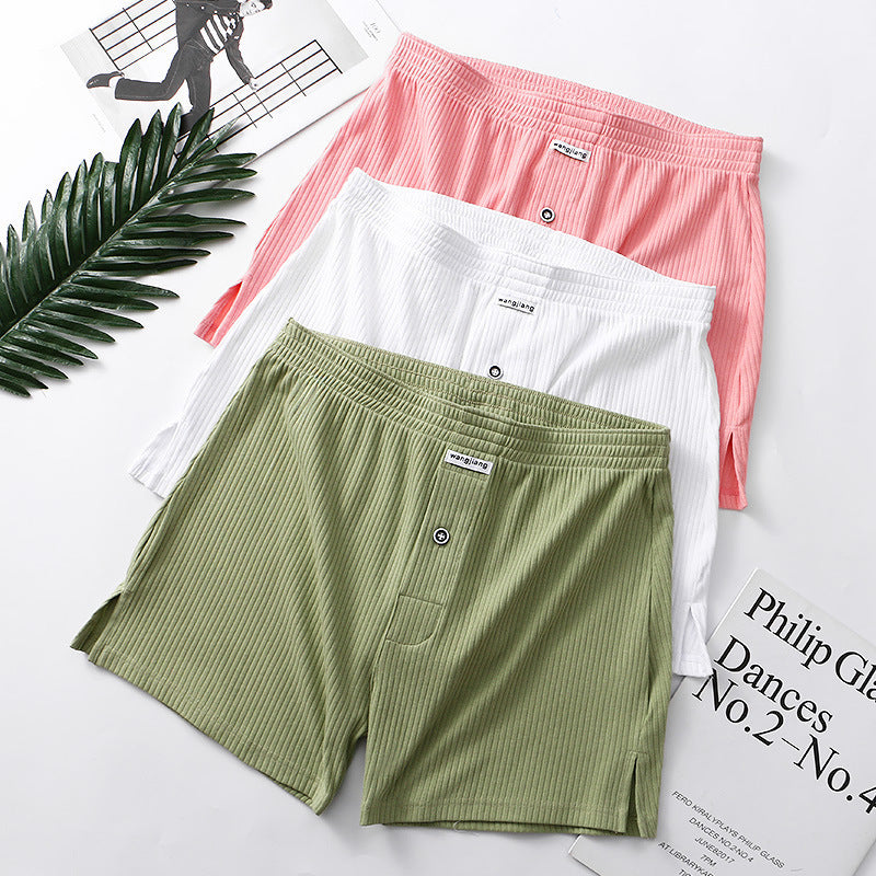 Men's Home Cotton Breathable Comfortable Sports Shorts Solid Color Vertical Pattern Large Size Men's Underwear