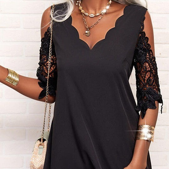 A Swing Top Off-the-shoulder Half Sleeve Dress